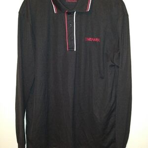 Cinemark Movie Theater Employee Uniform Black Long Sleeve Polo Shirt Men's sz L